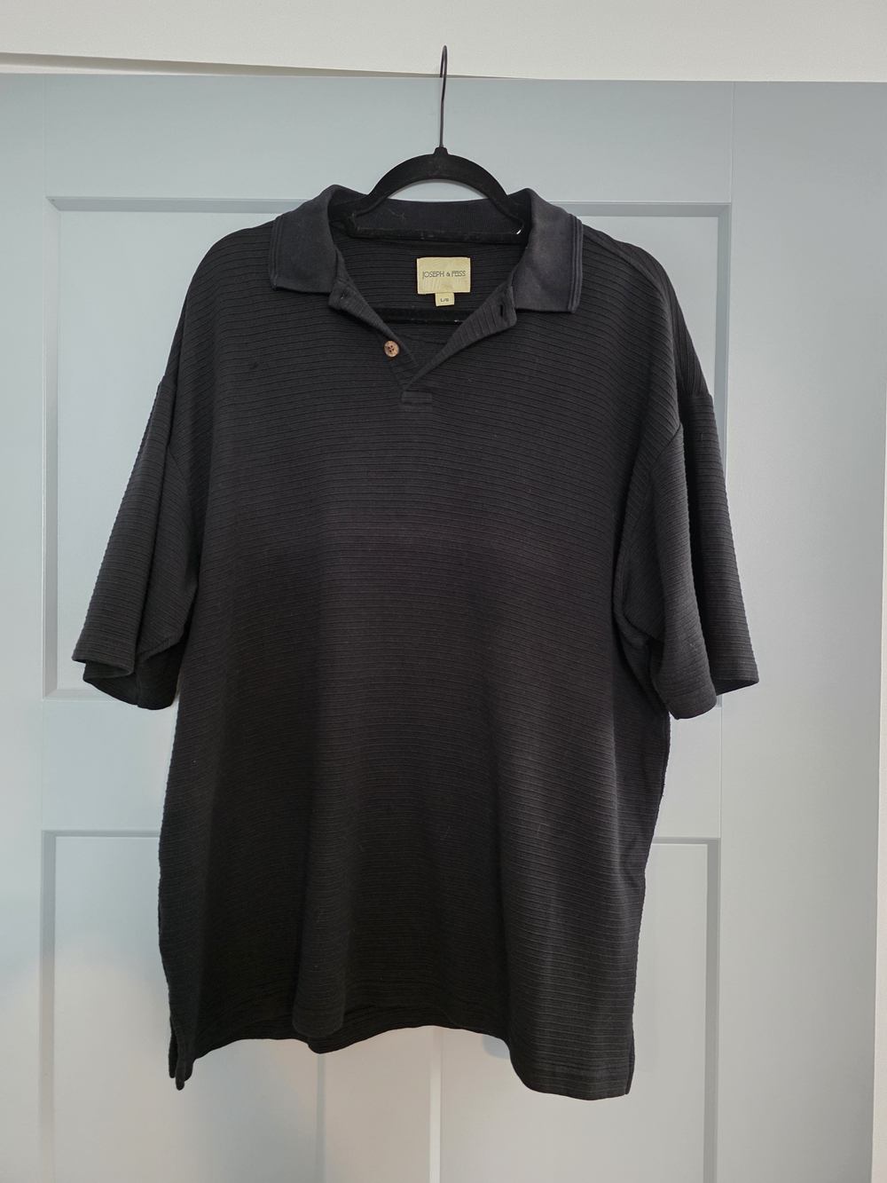 Vintage Joseph Feiss Mens Silk Cotton Ribbed Polo Shirt Large Black 90s Quiet